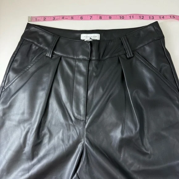 Topshop Pants Womens 6 Black Faux Leather High Rise Tapered Leg Cropped - Picture 6 of 9